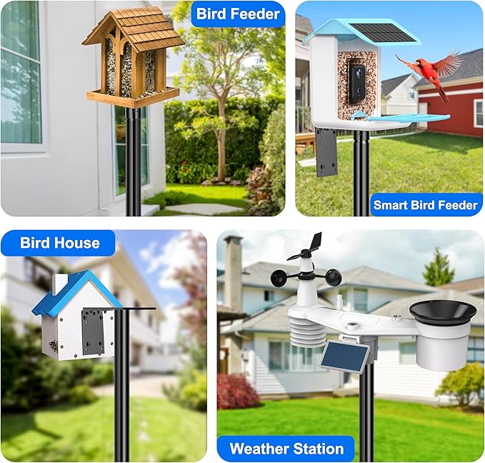 Ottsuls Bird Feeder Pole, 92 Inch Heavy Duty Bird House Pole Kit for Outdoors, with Wooden Board, 5-Prong Base Feeding Station for Wild Birds Watching, Adjustable Feeder Stand (House Not Included)