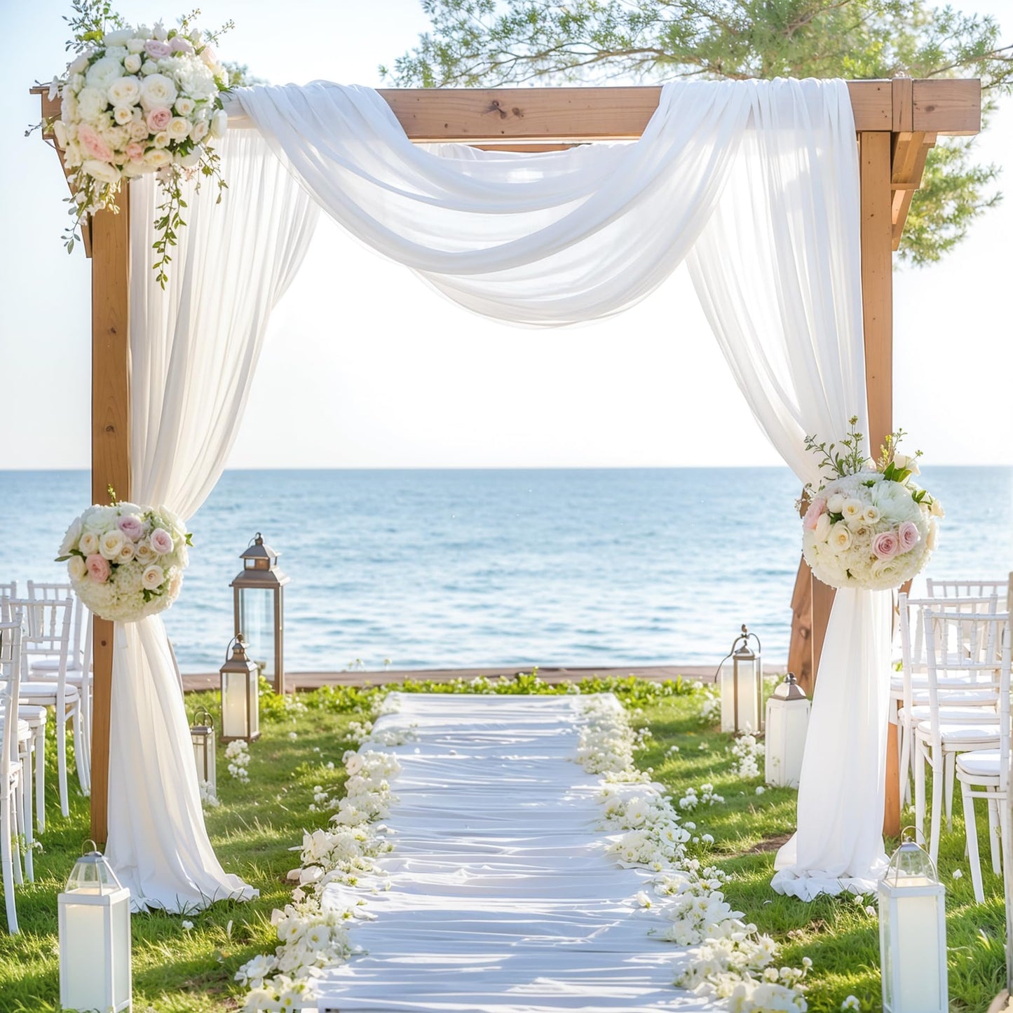 Wedding Arch Draping Fabric,2 Panel 28 X 19Ft White Arch Drapery Sheer Backdrop Curtain For Wedding Ceremony Party Ceiling Decor
