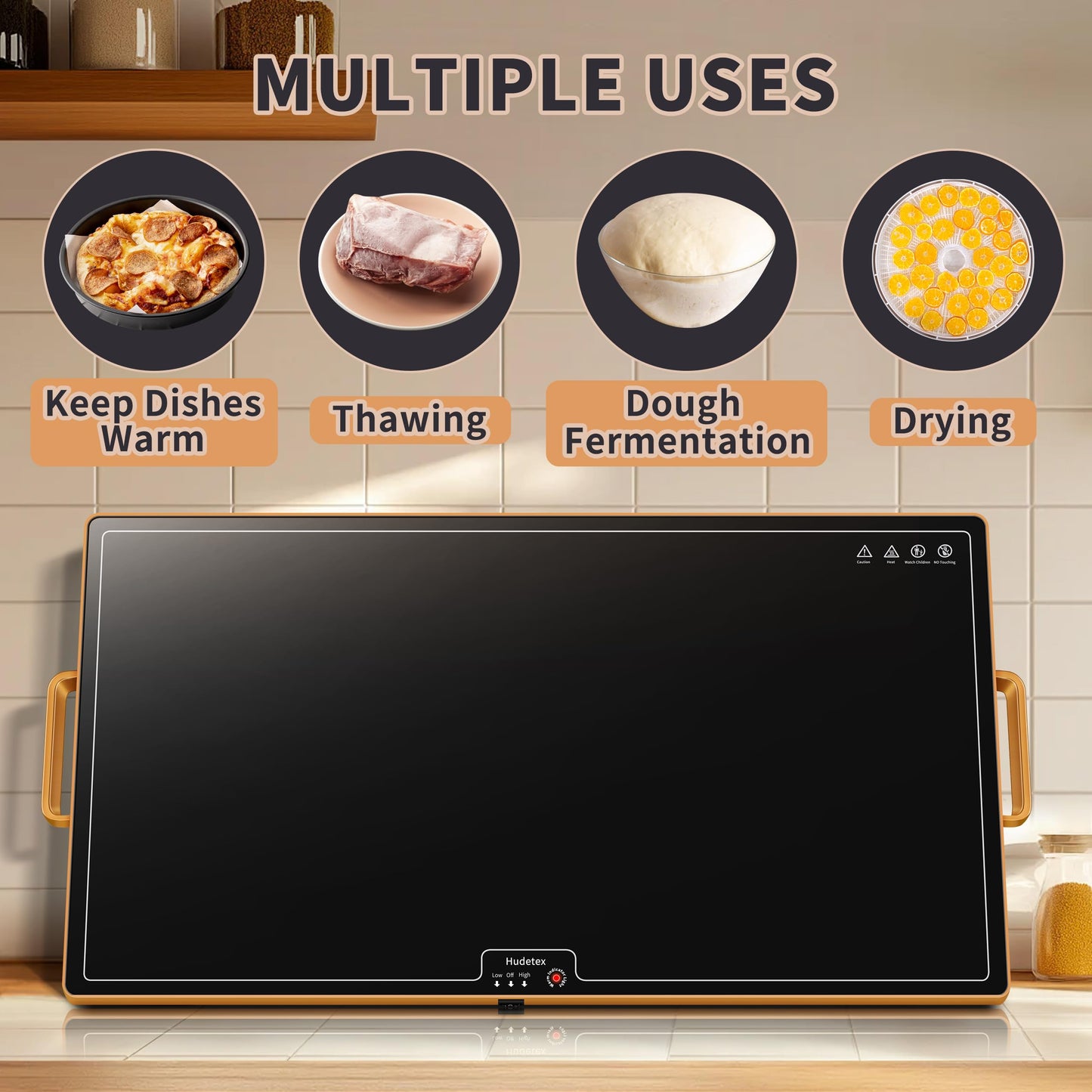 Warming Mat for Food (XXL32 x18), Warming Trays for Buffets Party and Daily Use, Temperature Control Food Warmer, Full Surface Tempered Glass Top Heating Food Warming Mat, Black Electric Warming Tray