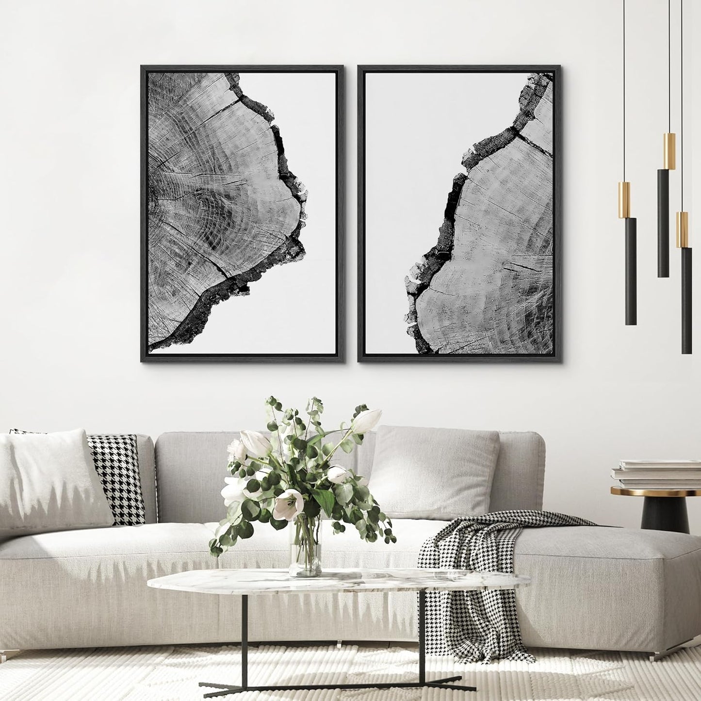 SIGNWIN Framed Wall Art Print Set Black & White Close Up Tree Ring Details Nature Wilderness Photography Modern Art Multicolor for Living Room, Bedroom, Office - 24"x36"x2 Black