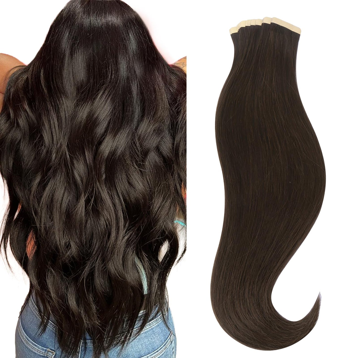HOTBANANA Tape in Hair Extensions - 14 Inch 20pcs 50g Light Dark Brown Human Hair - Straight Remy Tape Extensions