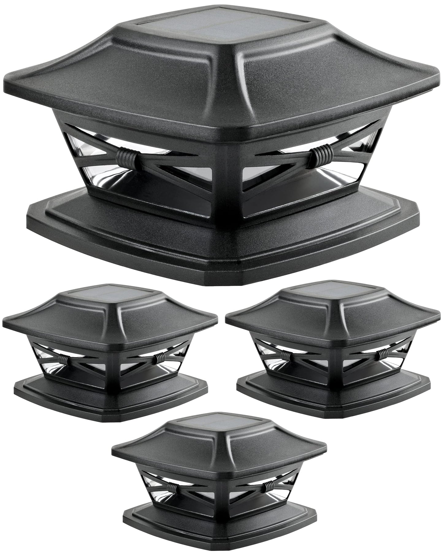 Davinci Lighting Flexfit Solar Post Cap Lights - 4 Pack, Slate Black, Led, Fits 4X4, 5X5, 6X6 Wooden Posts, Durable Plastic