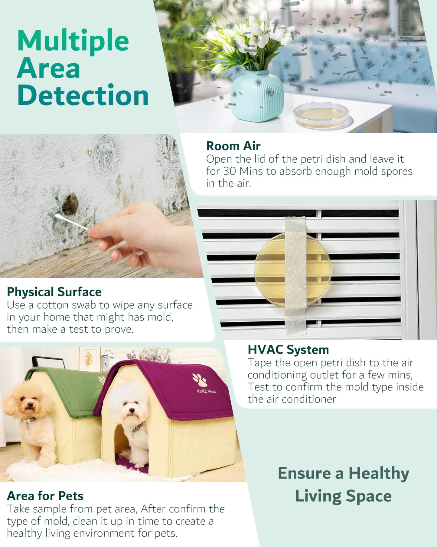 Mold Test Kit for Home, 8 Detection Tests for HVAC, Surfaces & Indoor Air Quality, DIY Black Mold Detector Testing kit at Home, Includes Detailed Identification Guide, Free Lab Analysis