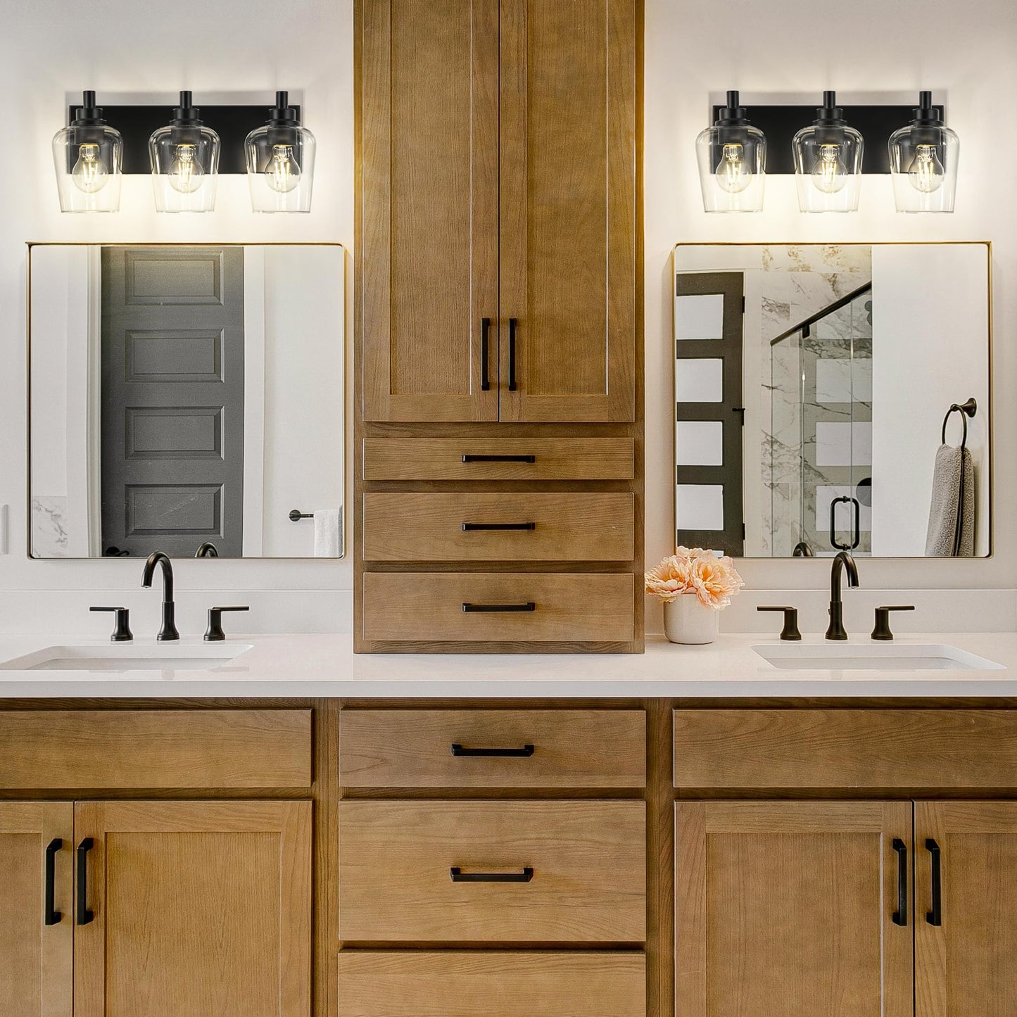 Metwet Bathroom Light Fixtures  3-Light Modern Vanity Light With Clear Glass Wine Glass-Shaped Shade  Vanity Lighting Fixtures Over Mirror  Matte Black  Vl155-Mb-3