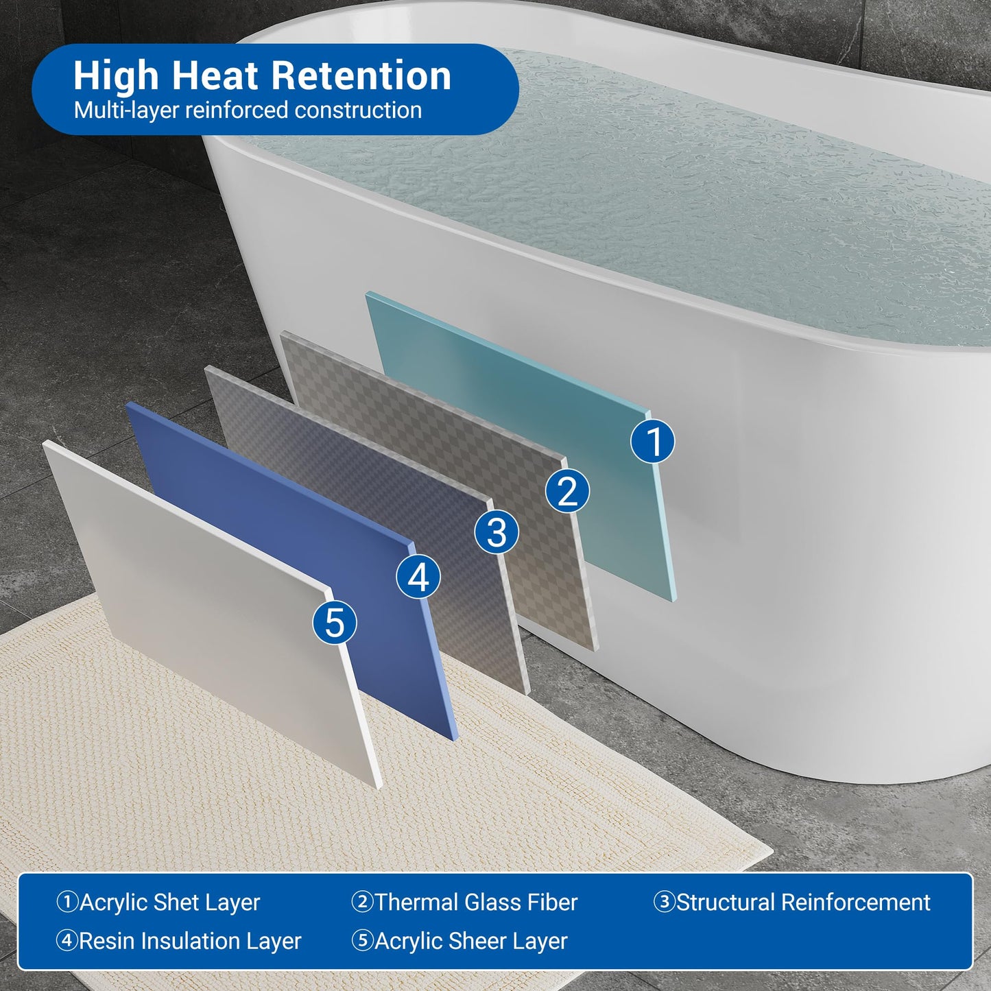 67" Acrylic Freestanding Bathtub, Modern Freestanding Tub with Chrome Drain & Overflow, Glossy White, Home Spa