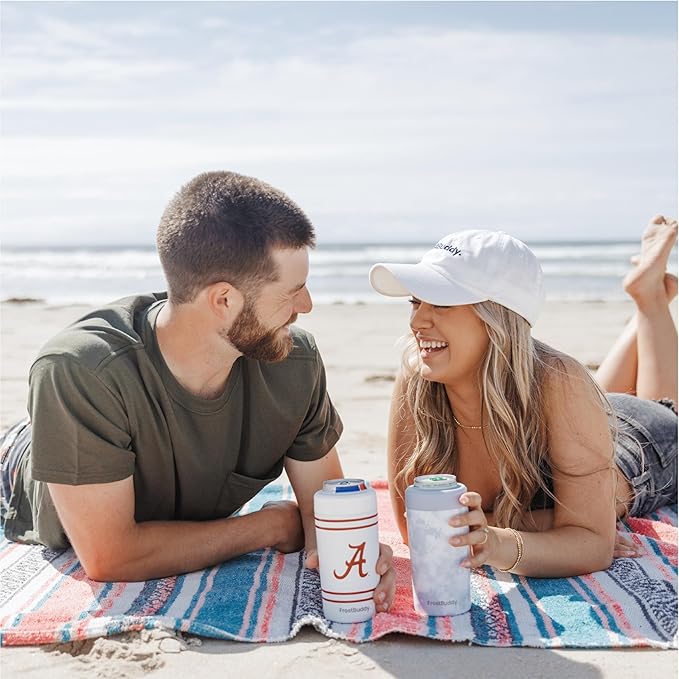Frost Buddy Universal Can Cooler - Fits All - For Regular 12 & 16 oz or Slim-Size Bottles - Insulated Double-Walled Stainless Steel (Navy)