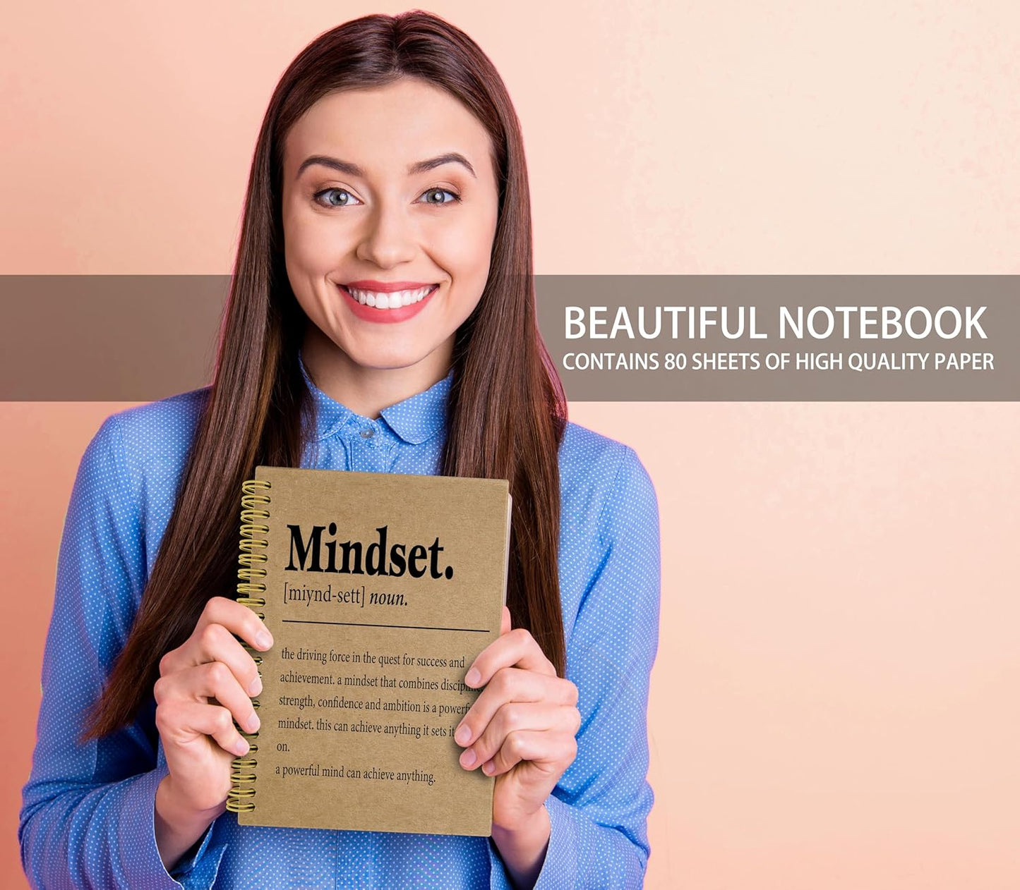 Knibeo Mindset Inspirational Notebooks Journal - Anti Anxiety Notebook, 5.5×8.3 Inch Inspirational Spiral Bound Notebook with 164 Pages, College School Supplies，Kraft Paper Notebook