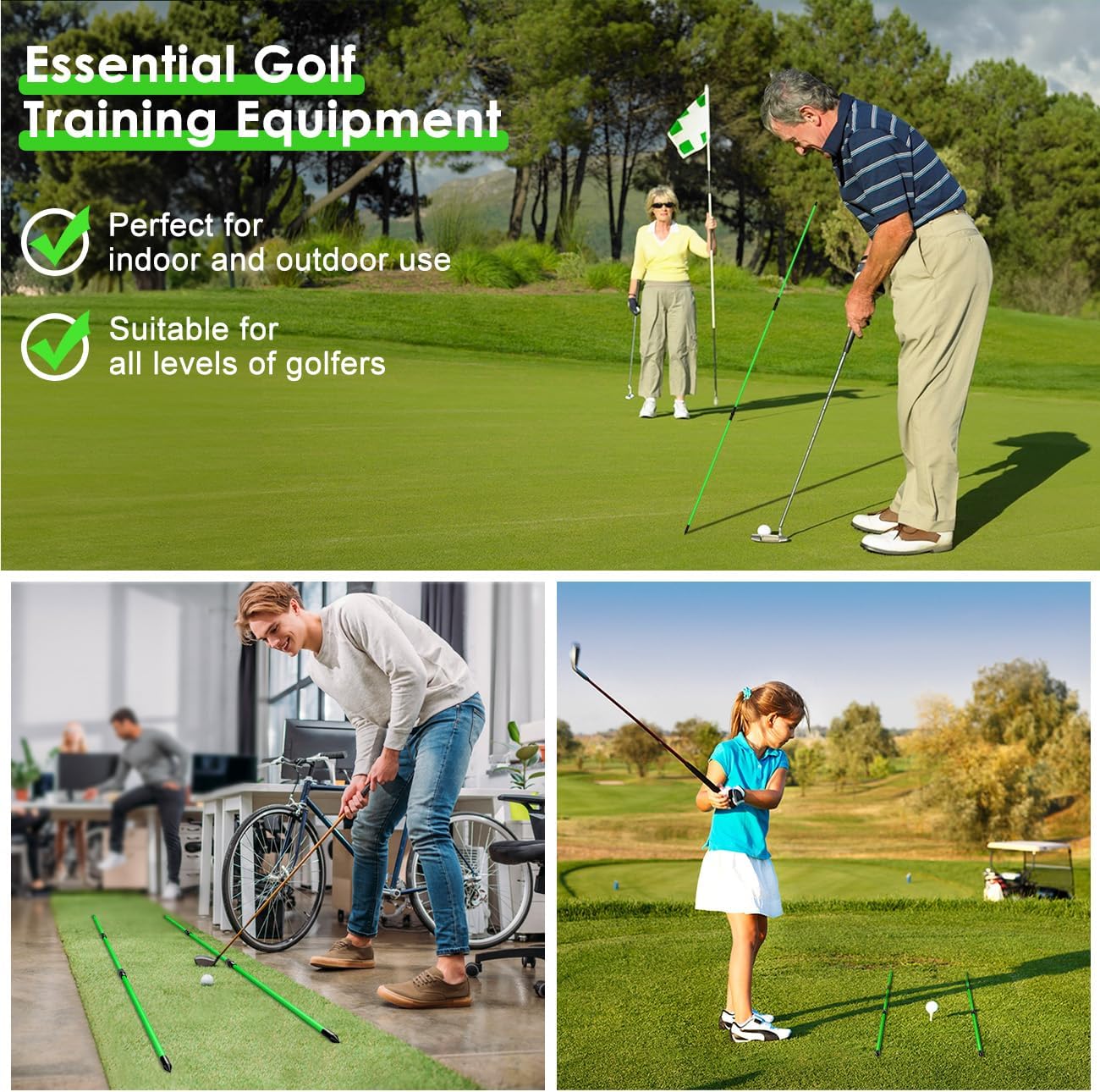 Rhino Valley Golf Alignment Sticks - 48" Collapsible Golf Practice Rods for Aiming, Putting, Full Swing Trainer, Posture Corrector with Clear Tube Case, Golf Training Equipment