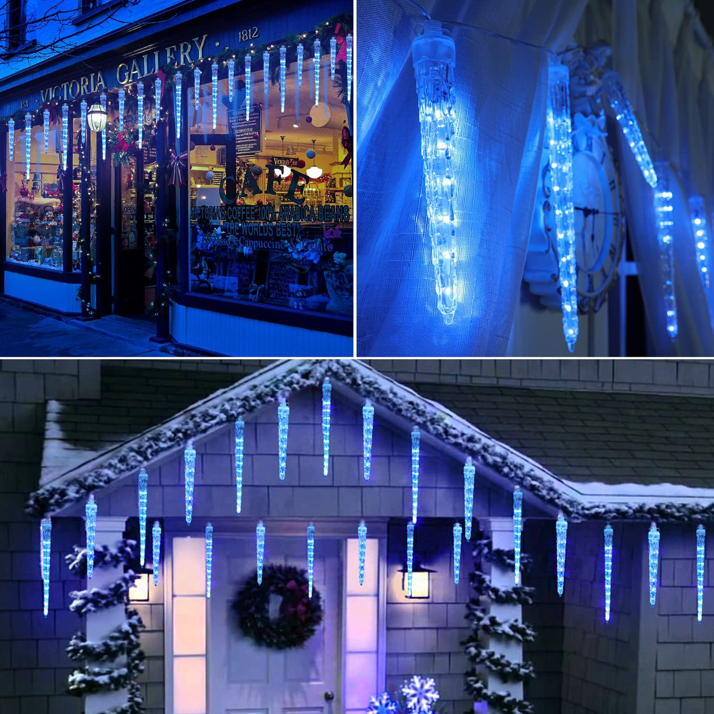 Joomer Icicle Christmas Lights - 20 Icicles, 320 LED, Waterproof, Timer, Blue, Model GP-SW050DC1200T-IP44, 13FT