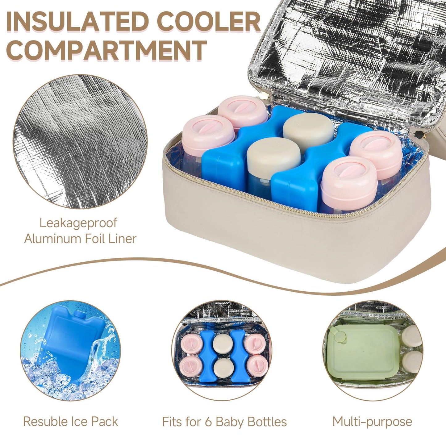 Jaffzora Wearable Breast Pump Bag with Cooler Compartment Fits for Willow/Elvie/Momcozy M5/S12 Pro/Medela, Breast Milk Travel Tote Bag with Ice Pack & Waterproof Mat,Apricot