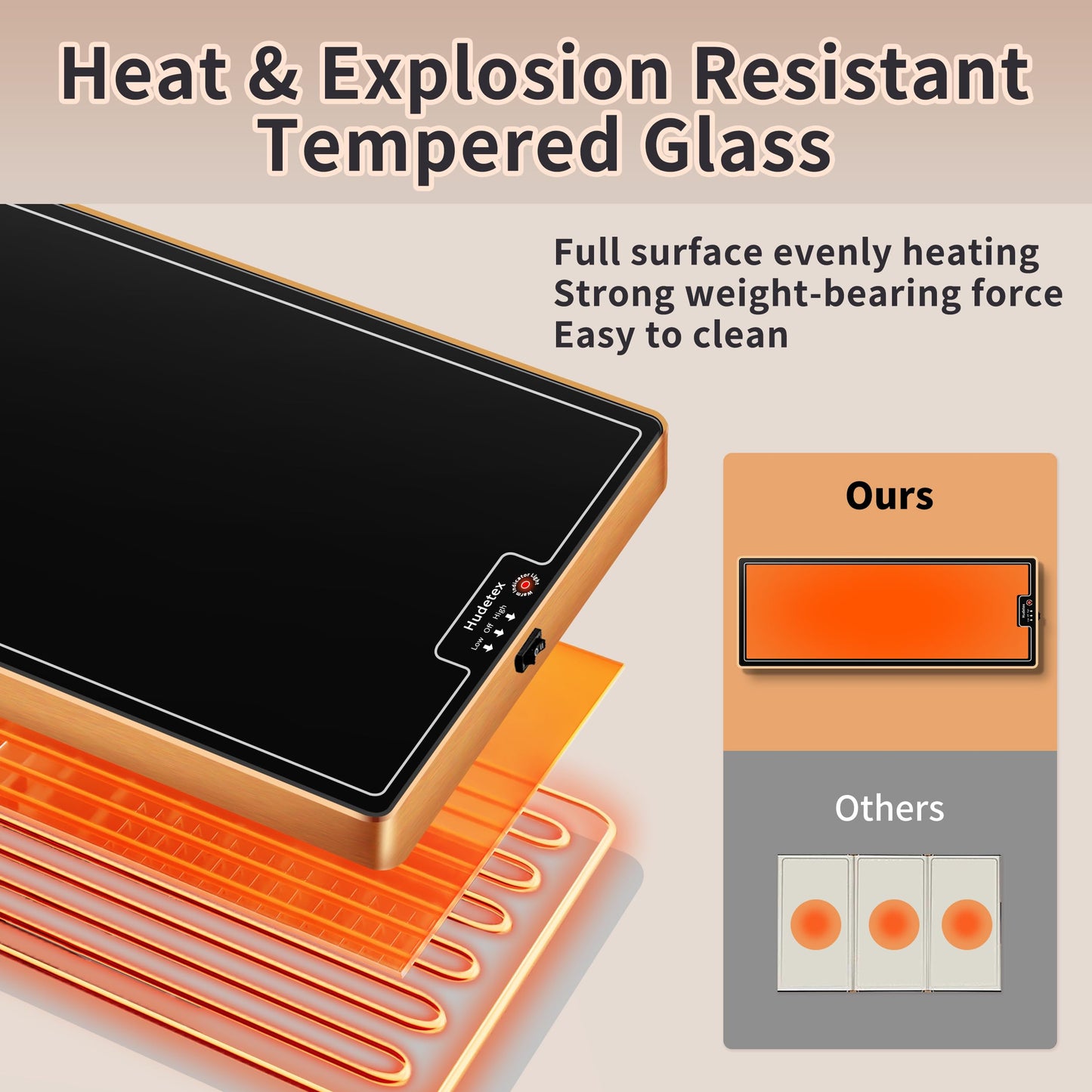 Warming Mat for Food (Extra Long 40"x12"), Electric Warming Trays for Buffets Party & Daily Use with Golden Edges, Temperature Adjustable & Full Surface Warm Tempered Glass Food Warmer Mat, Black