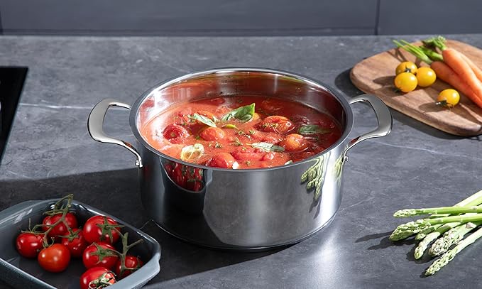 10 Pcs Stainless Steel Cookware Set, 8/9.5 Inch Frying Pan, 1.5/3 QT Saucepan, 3 QT Saute Pan and 8 QT Stock Pot, Suitable for All Cooking Hobs