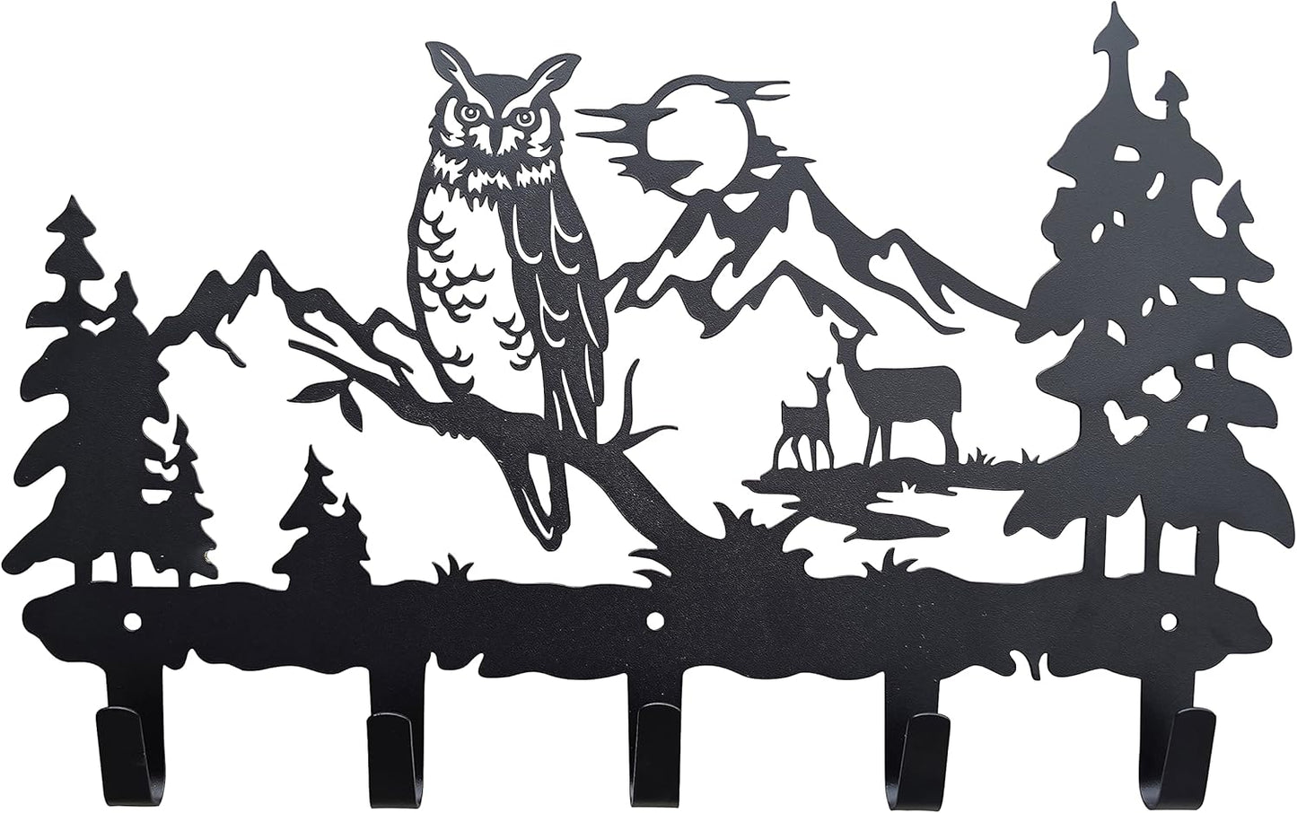 Metal Owl Hooks Wall Art Decor-Owl Hangers and Key Holder-Clothes Hat Rack and Backpack Hanger-Animal Theme Hooks Sweet Home Decor for Storage, Living Room, Hallway, Office (Black)