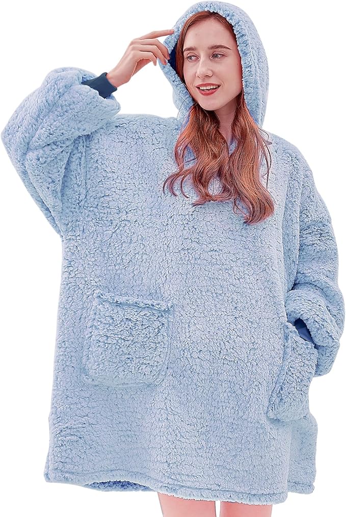 yescool Wearable Blanket Hoodie, Flannel Sherpa Fleece Blanket Sweatshirt for Adults Women Men,One Size Fits All