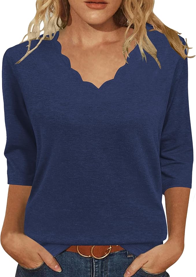 JomeDesign Womens Summer Tops 3/4 Sleeve Casual Dressy Shirts V Neck Loose Fit Blouses
