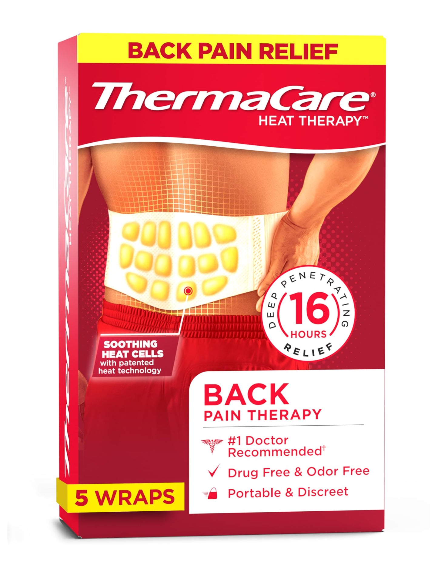 ThermaCare Advanced Back & Hip HeatWraps - Adhesive, Disposable Heat Therapy Pads for Lower Back Pain, Muscle Aches, & Herniated Disc Relief - Drug-Free - Long-Lasting - (L-XL - Pack of 5)