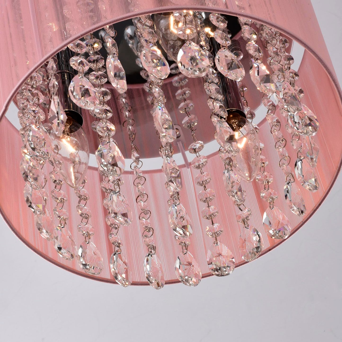 LaLuLa Pink Chandelier, 4-Light Flush Mount Ceiling Light, Metal, 18in, Modern Princess Style for Girls Bedroom, Model 17170PK