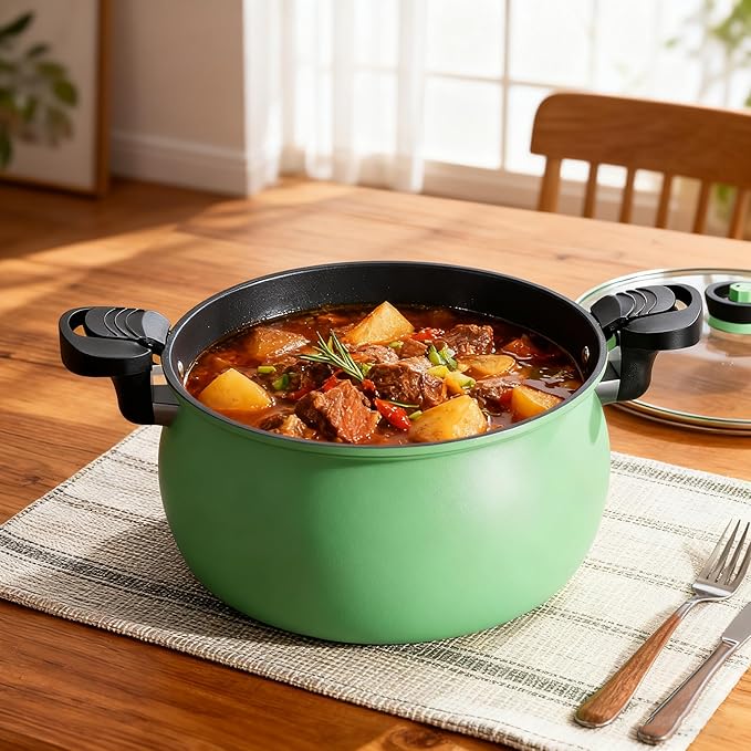 Micro Pressure Cooker, Multifunctional Large Capacity Non-stick Pressure Cooker, 8QT, Non-Stick Surface, Visual Glass Lid, Safety Valve, for All Stovetops (Green)