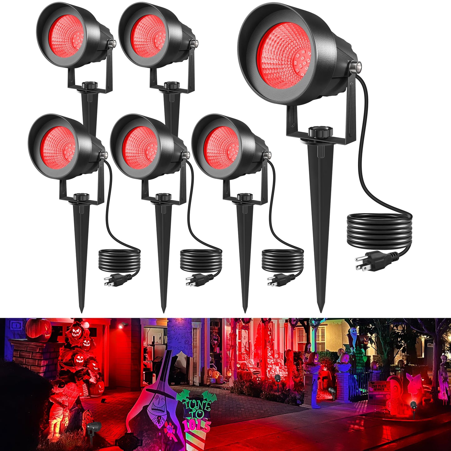 T-Sun Christmas Red Spotlight Outdoor  Waterproof Led Landscape Lighting With Us Plug  Easy Install 270?Adjustable Outdoor Spot Lights For Garden Tree Yard Decor
