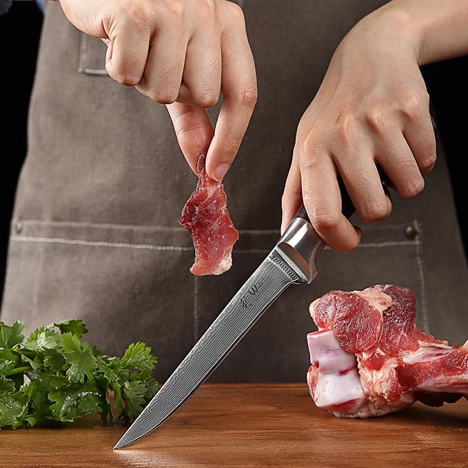Wakoli EDIB Damascus Boning Knife – 5.7-Inch Precision Blade | Professional Kitchen Knife with VG10 Core, Ergonomic Pakkawood Handle – Ideal for Deboning & Trimming