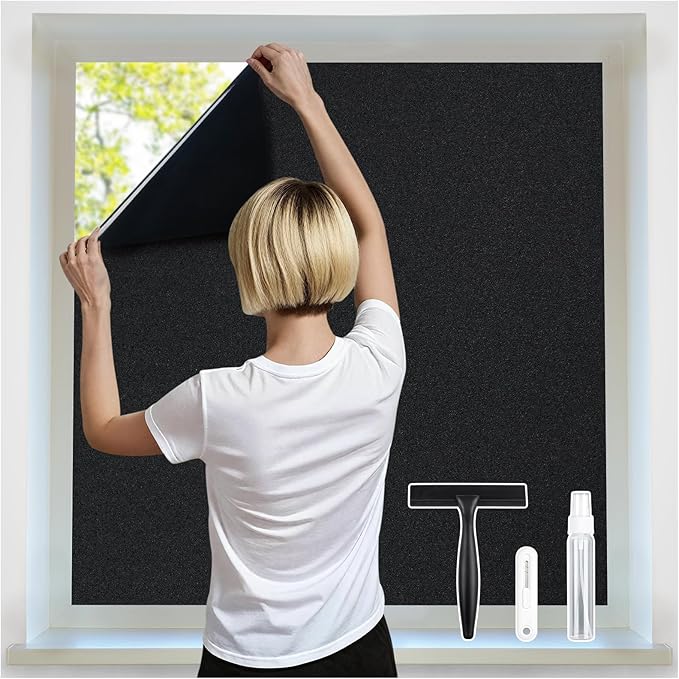 rabbitgoo Blackout Window Film 100% Light Blocking, Static Cling No Glue Easy Install, Removable Room Darkening Window Cover for Daytime Sleep, Bedroom, Nursery, Home Theater, 23.6 by 78.7 inch