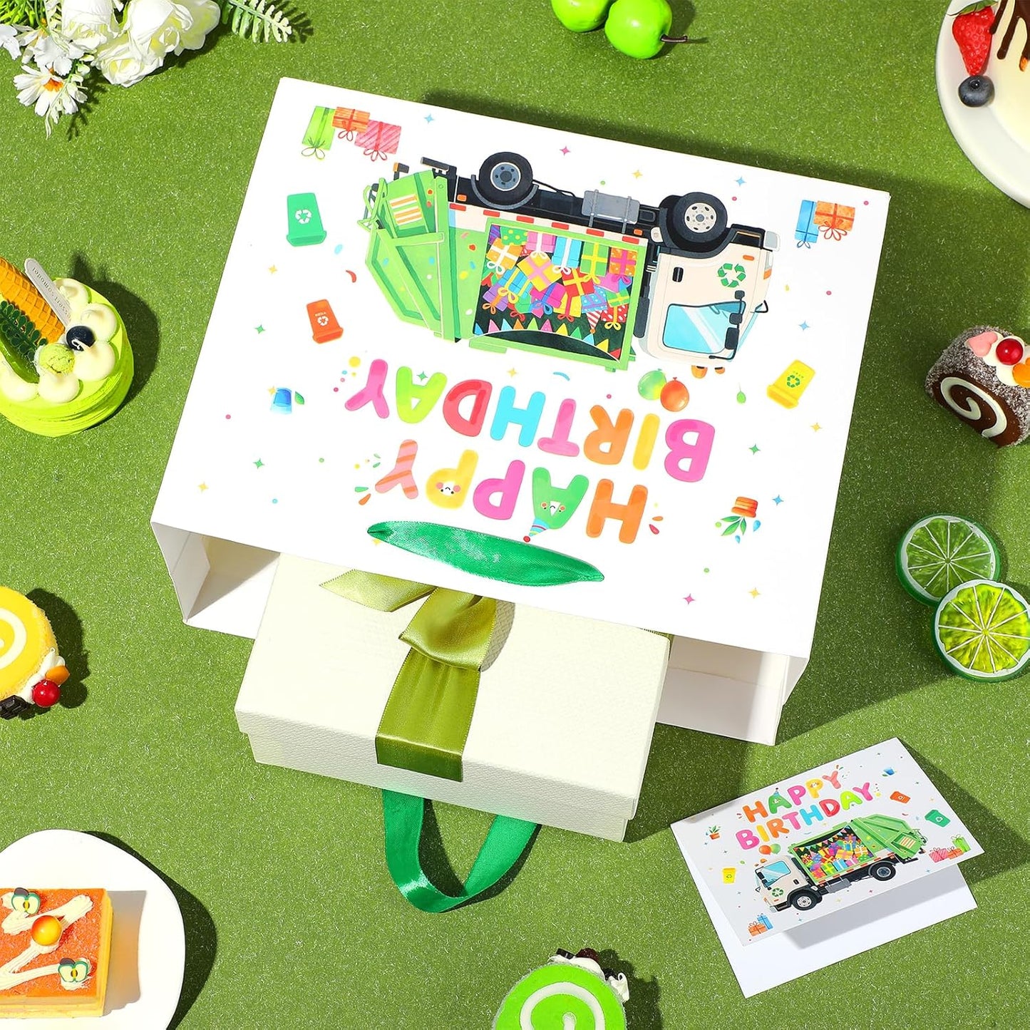 Trash Truck Birthday Decorations Gift Bags with Garbage Truck Wrapping Paper Greeting Card Goodie Bags for Trash Truck Garbage Birthday Party Baby Shower Decorations Supplies Decor Favors Boys Kids