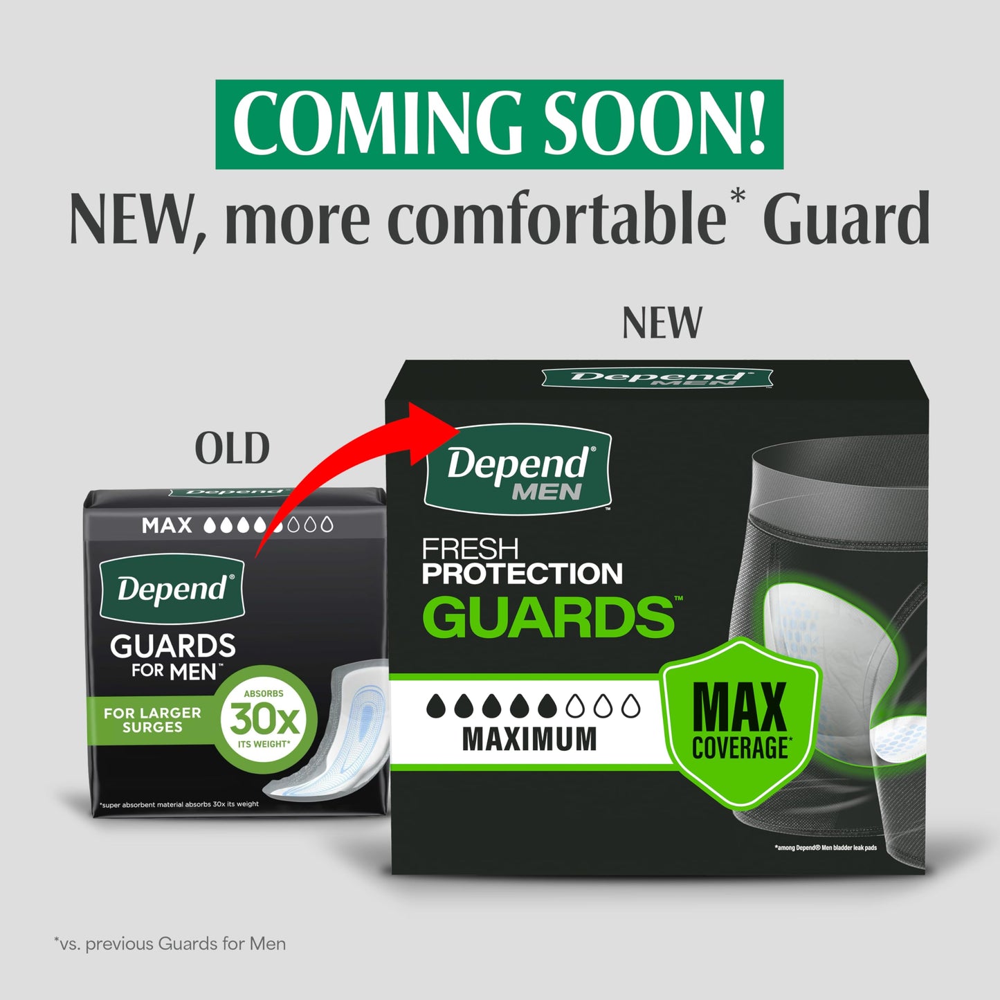 Depend Guards Incontinence Pads for Men, Maximum Absorbency, 104 Count (2 Packs of 52), Packaging May Vary