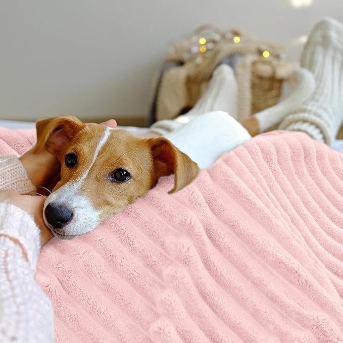 INFIIXSO Sherpa Throw Blanket for Couch - Super Soft & Warm Striped Fleece Blanket, Cozy Plush Fluffy Blanket All Season Use (Pink, 50x60 Inches)