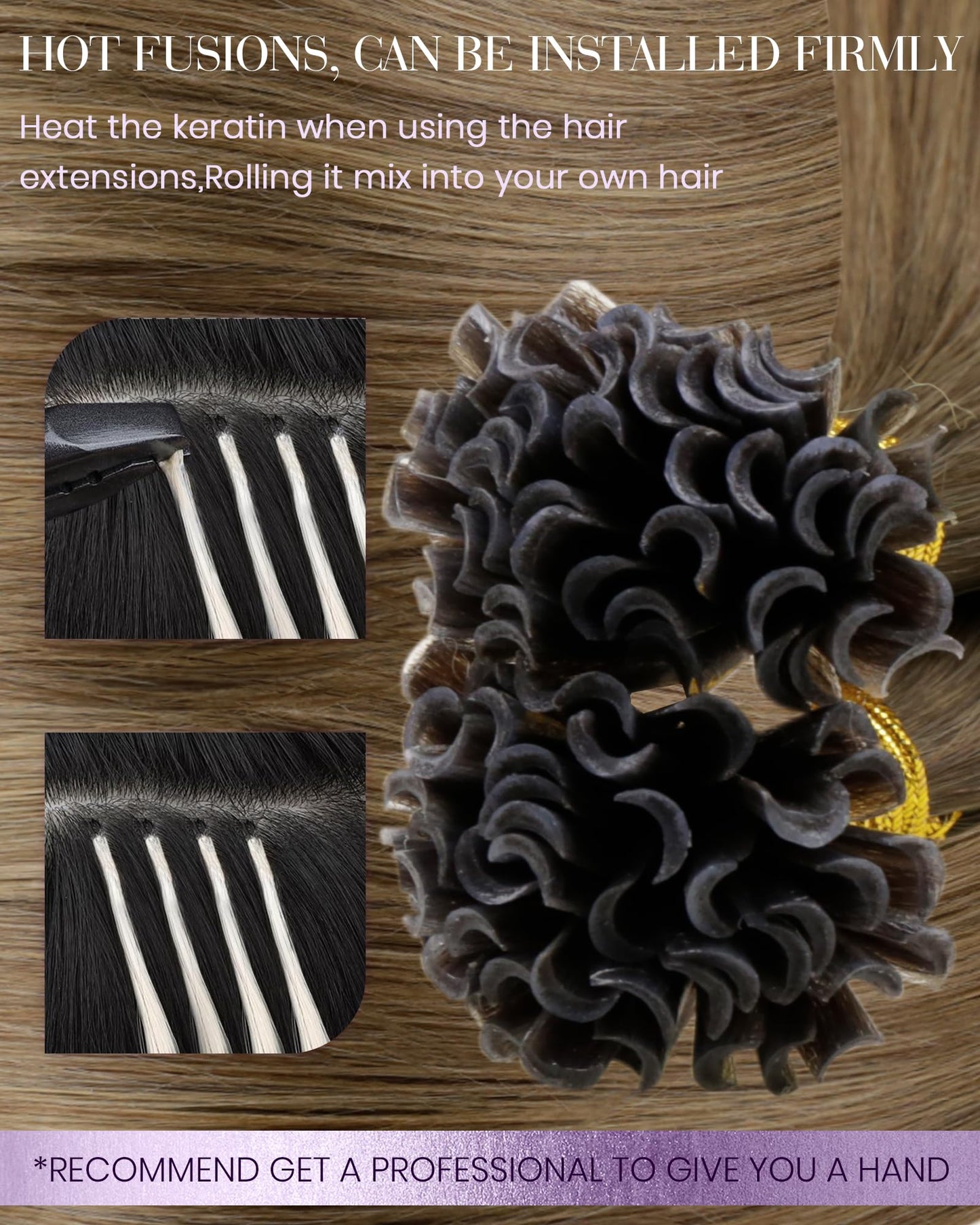 LaaVoo U Tip Hair Extensions Human Hair Ombre Brown to Light Brown Mix Golden Brown K Tips Hair Extensions Human Hair Ombre Fusi