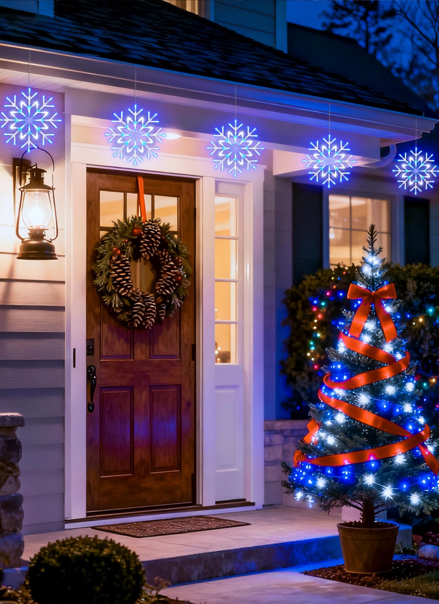 Brightown Large Snowflake Pathway Lights,Total 20-Pack 34" Outdoor Snowflake Christmas Lights Decor for Yard, 8 Modes Sidewalk Marker Stake for Driveway Walkway, IP44 Waterproof, Blue and White