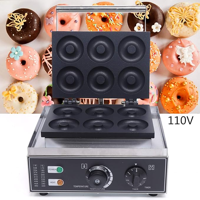 110V Commercial Donut Maker Machine, Electric Stainless Steel Doughnut Maker Double-Sided Heating