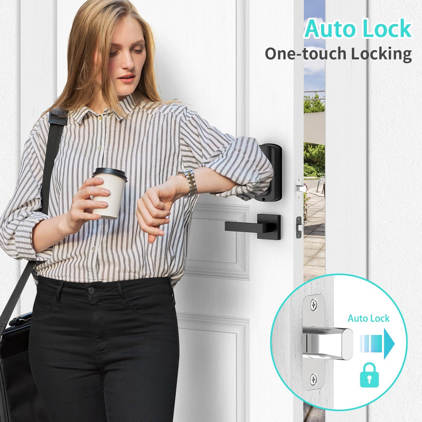 CINOP WiFi Front Door Lock with Handle Set, App Control, Smart Locks for Front Door Touchscreen keypad, Keyless Entry Door Lock Fingerprint Deadbolt, Auto Lock (Black)