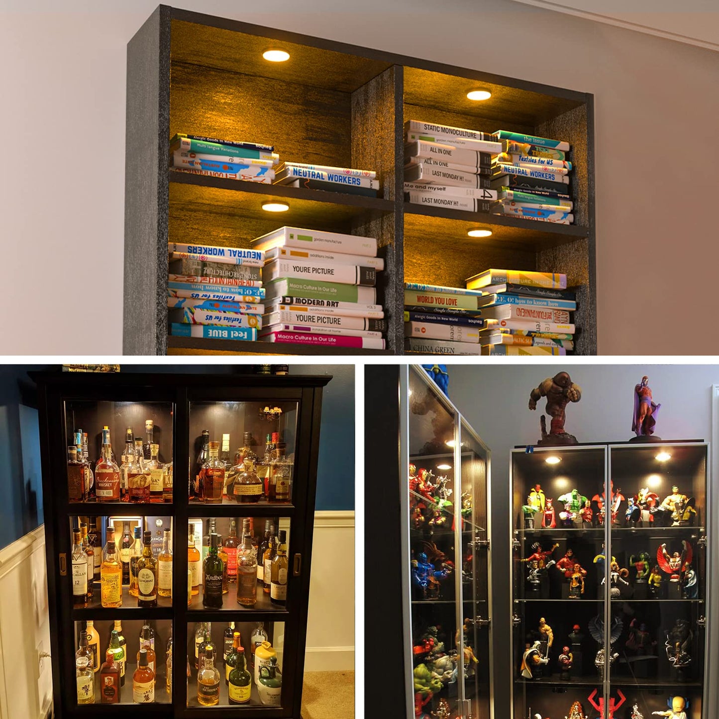 Wobane Led Under Cabinet Lights, 9W Dimmable Puck Lights, 700 Lumens, Warm White, Set Of 4, Black Housing, Model Cs211