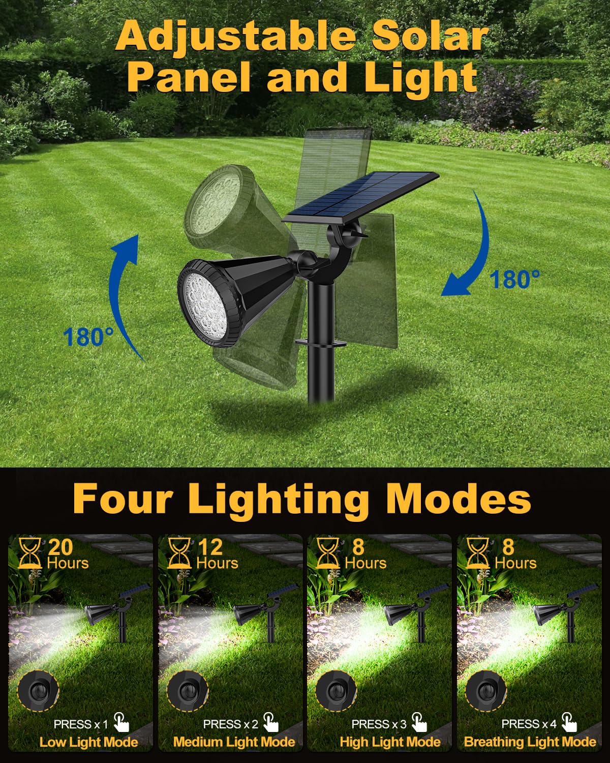 Fratink Solar Spot Lights Outdoor, 8 Pack Outdoor Solar Lights for Yard, 4 Lighting Mode Solar Landscape Spotlights with Auto On/Off, 2-in-1 Waterproof Wall Lights for Garden, Walkway (Cool White)