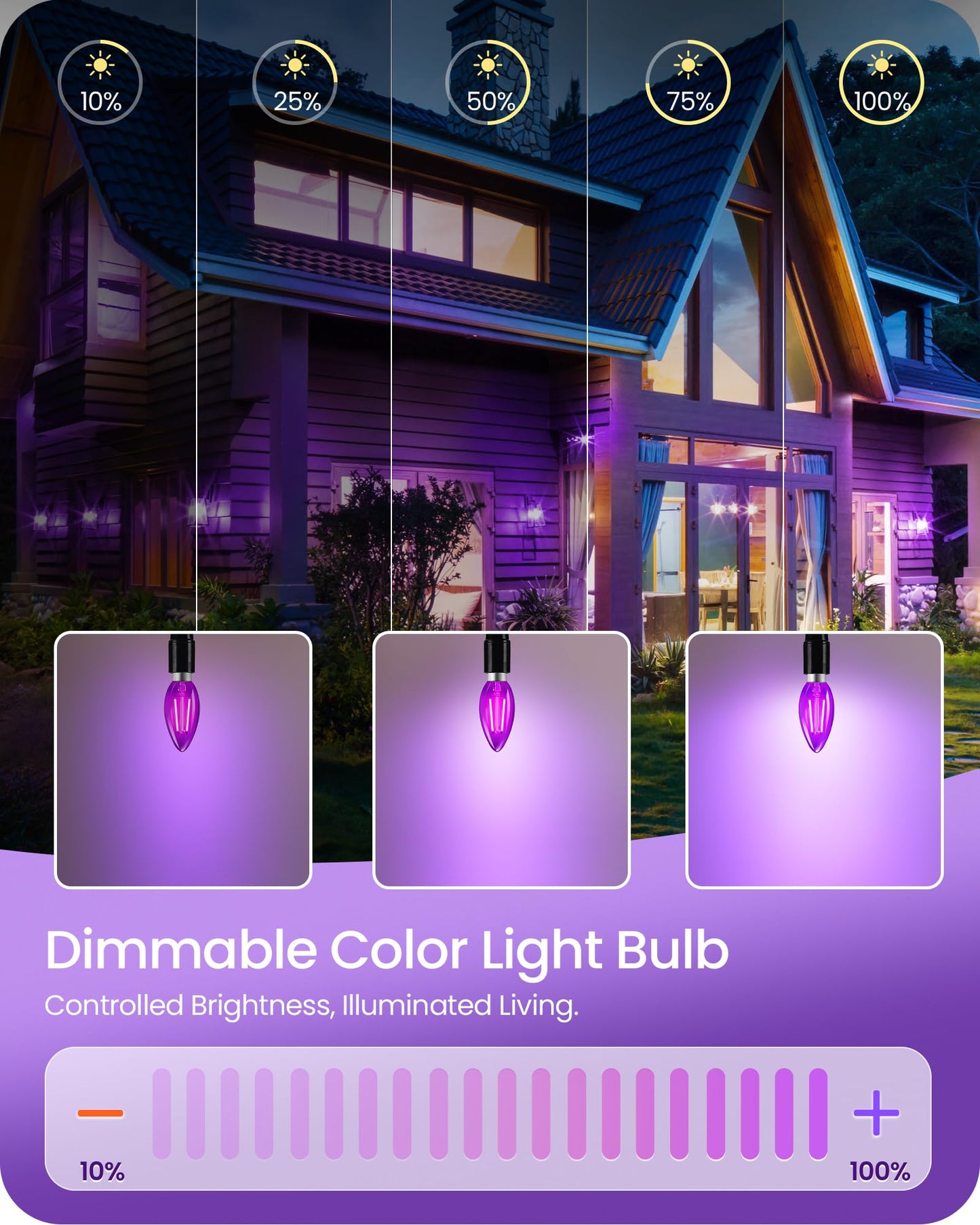 Goebleson Purple E12 Led Light Bulbs  C35 5W (60W Equivalent) Glass Dimmable Chandelier Bulbs  Decorative Lighting For Christmas  Halloween  Party  Holiday Decoration  6 Pack P2C3P605