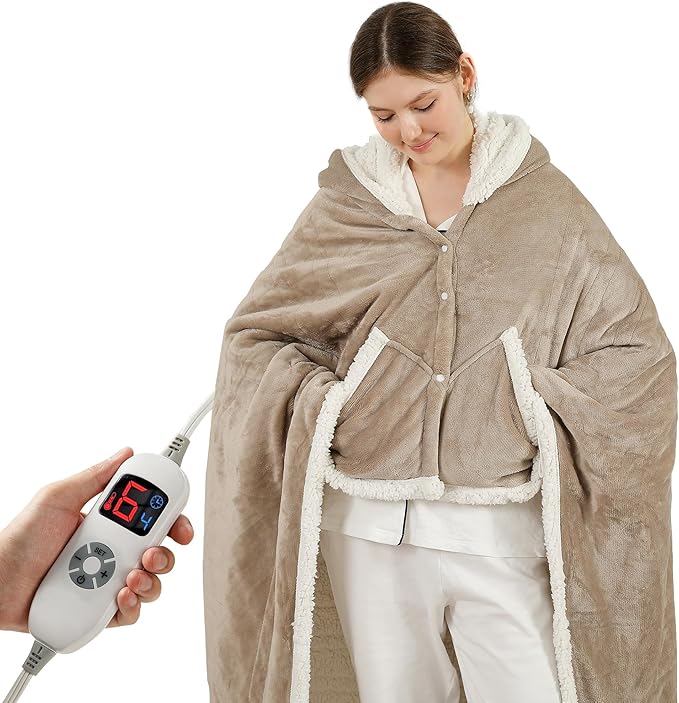 ESTINGO Wearable Heated Blanket Electric Throw, Heated Shawl with 6 Heating Levels and 1-4 Hours Auto Off, Heated Hoodie W...