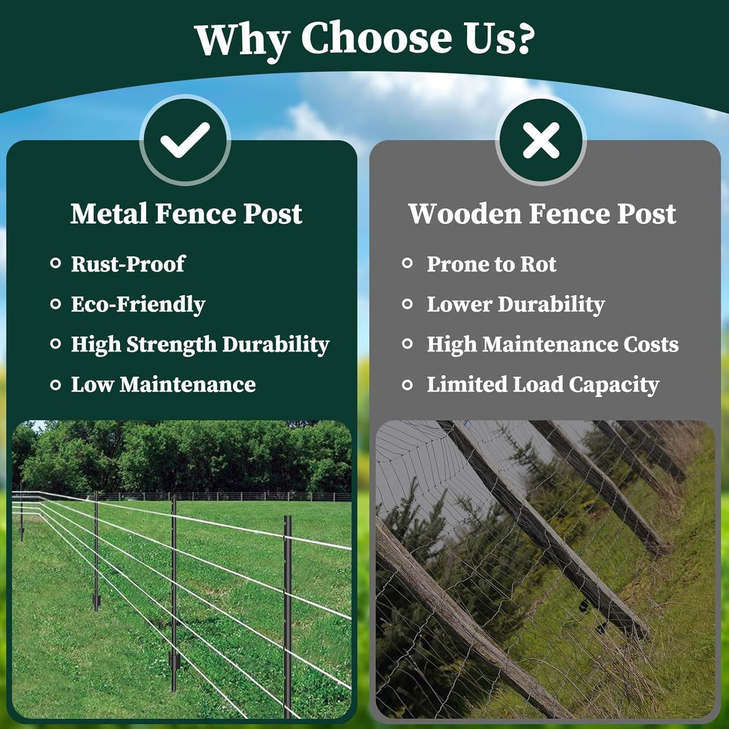 10 Pack Garden Fence Post, 3 Feet Heavy Duty Metal U-Post for Wire Fence, No Dig Garden Fence Stakes for Temporary Fencing, Electric Fence Wire, Corner Anchor, and More-Black