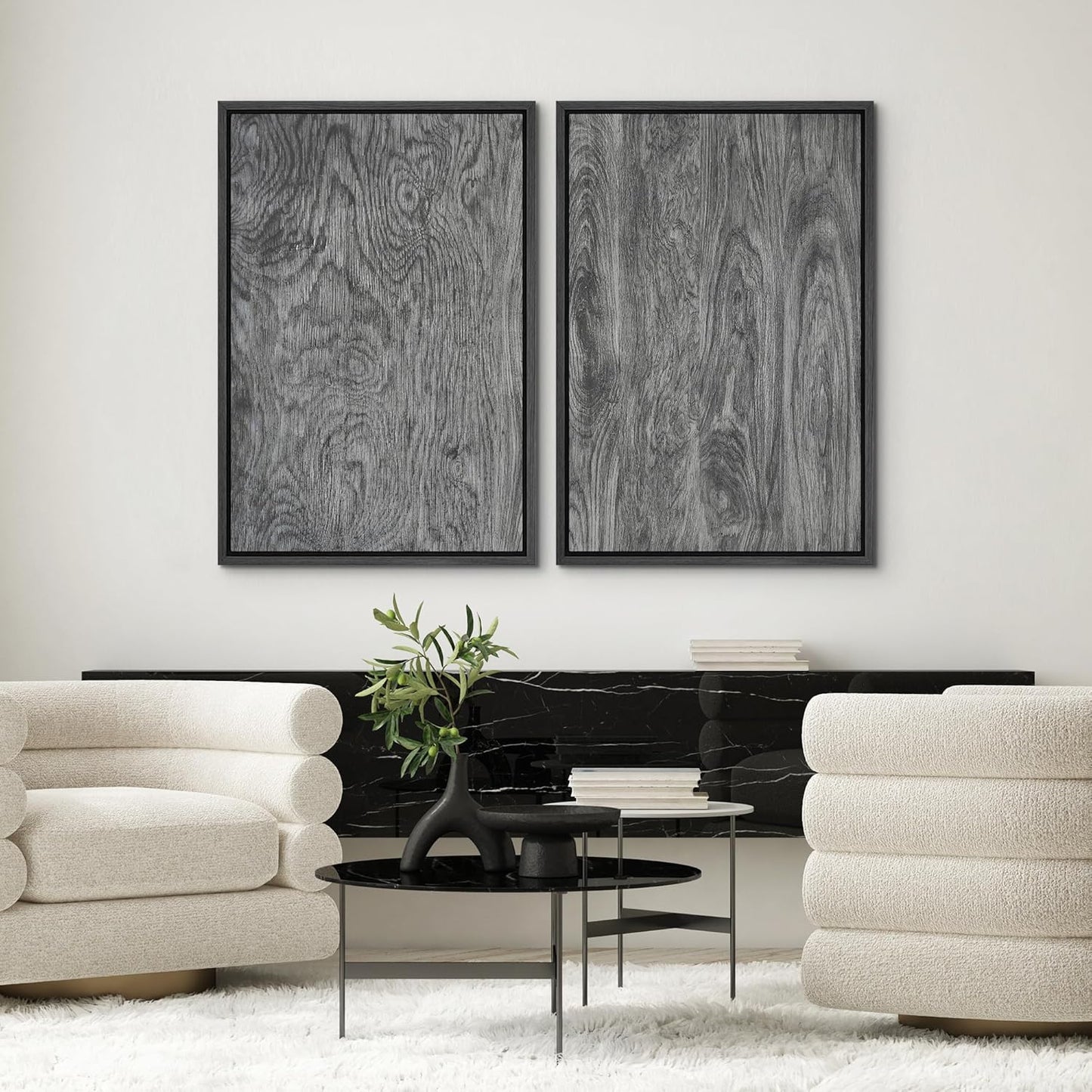 SIGNWIN Framed Canvas Print Wall Art Set Gray Wood Grain Rustic Abstract Illustrations Modern Art Minimal Decorative Nordic for Living Room, Bedroom, Office - 24"x36"x2 Black