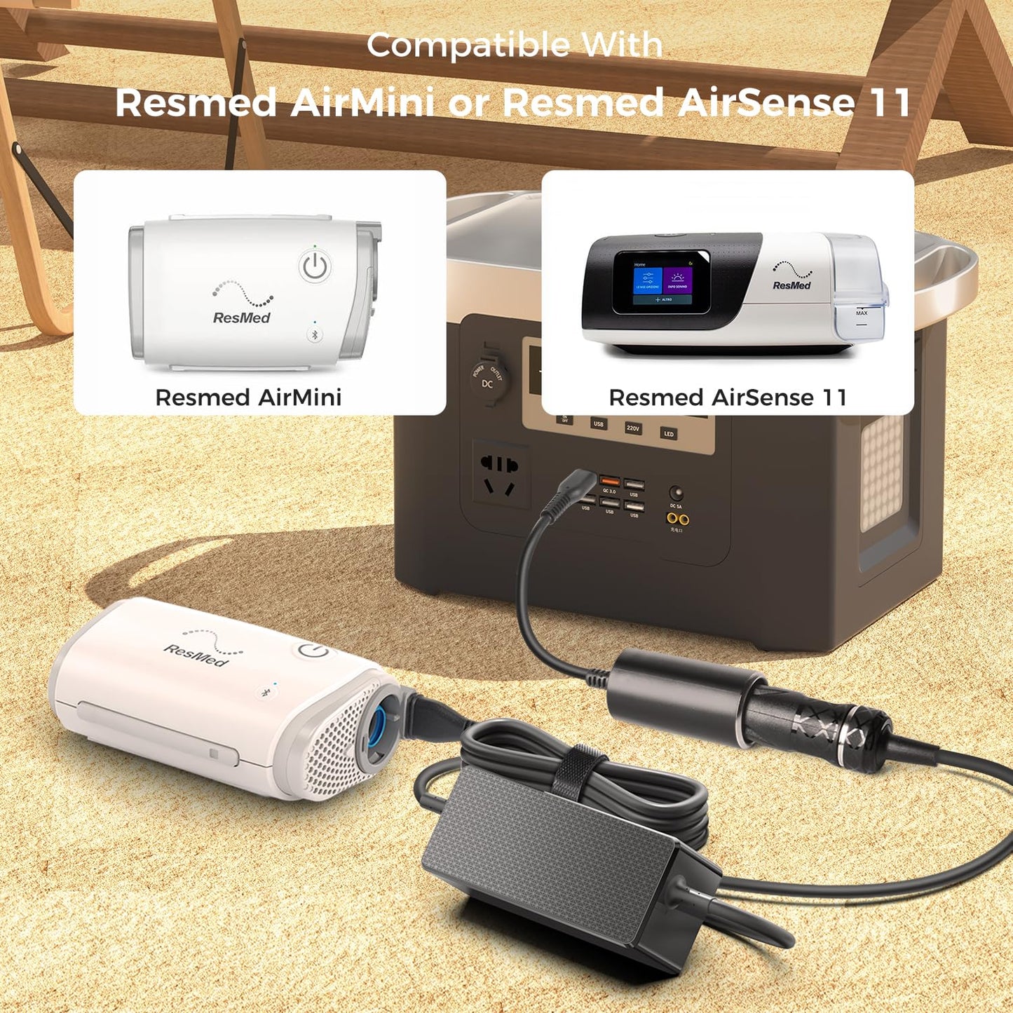 KFD 12V-24V Car Charger DC Adapter for Resmed AirSense 11 & ResMed AirMini DC Converter CPAP Machine Power Cord 20V PD USB C to Cigarette Lgihter Convert Cable for Power Station/Bank/Battery Backup