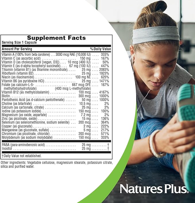 Natures Plus Ultra One Iron Free - 60 Easy to Swallow Capsules - High Potency Once Daily Multivitamin & Mineral Supplement - Natural Energy - Vegetarian, Gluten-Free - 60 Servings