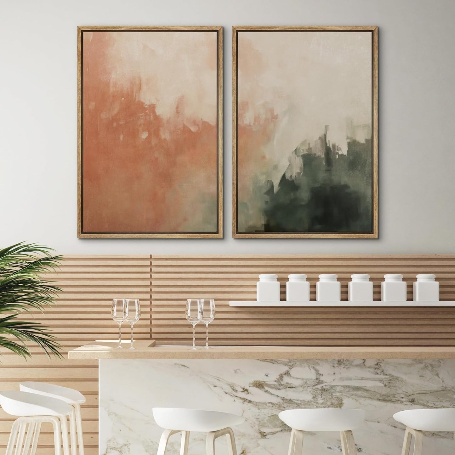 SIGNWIN Framed Canvas Print Wall Art Set Color Fade Abstract Landscape Earthy Terracotta and Forest Green Illustrations Modern Minimal Decorative for Living Room, Bedroom, Office - 16"x24"x2 Natural