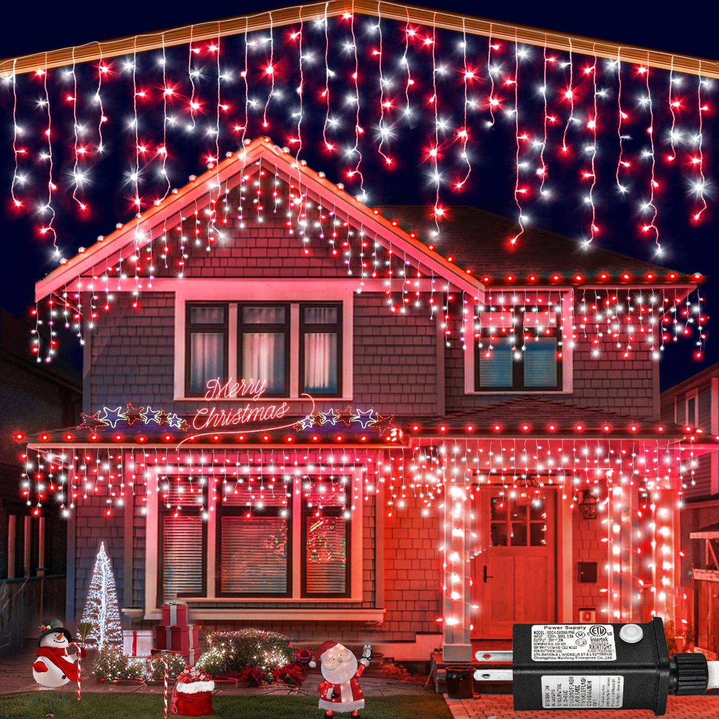 132Ft Icicle Lights For Outside  Red And White Christmas Lights Outdoor Indoor  1280 Led Twinkle With 240 Drops Short Curtain For Thanksgiving Room Home Wall Bedroom Window Decoration