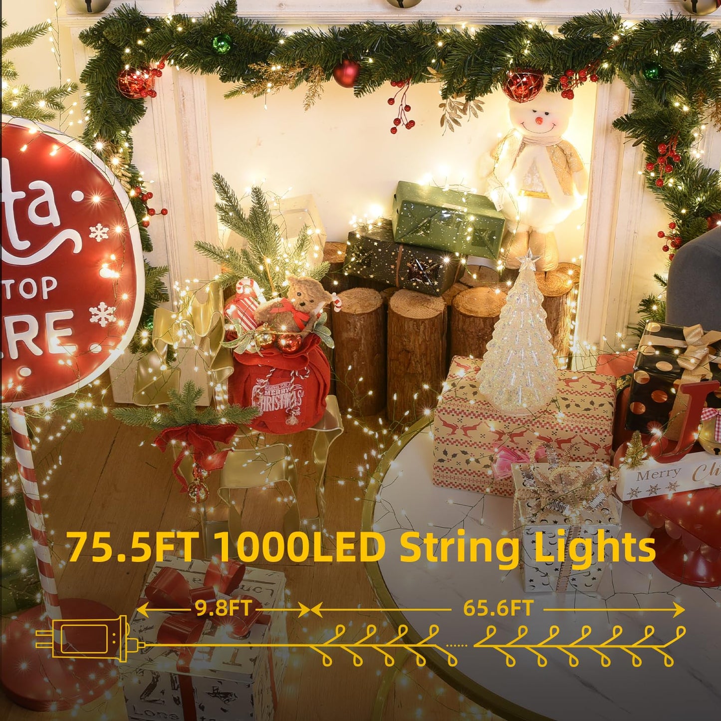 Lycklig Fairy Lights Plug In 65Ft 1000Led Warm Christmas Garland Lights With Timer Remote Waterproof Fire er Twinkle Cluster String Light For Bedroom Wreath Party Wreath Tree Decor Green Wire