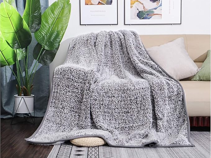 EMME Fuzzy Blanket Soft Fleece Throw Blankets for Women, Fluffy Sherpa Throws(Plush Grey,60"x80")