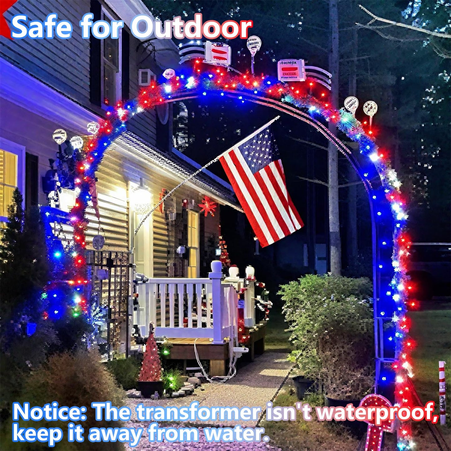 Yeguo 165Ft 500 Led Red White And Blue Lights  4Th Of July Decorations String Lights Plug In Indoor Outdoor  8 Modes Clear Wire Patriotic Light For Independence Day Holiday Memorial Day Party Decor