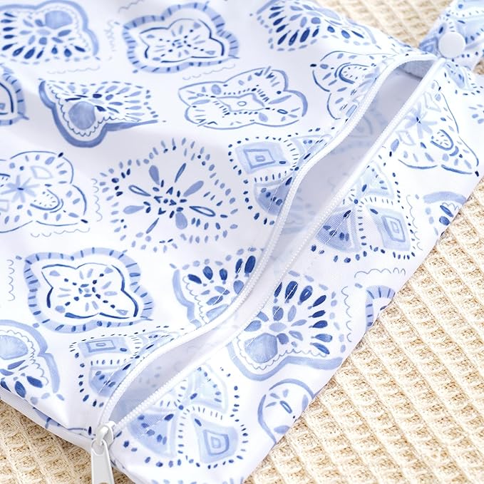 2Pcs Baby Wet Dry Bags for Cloth Diaper,Waterproof Reusable Travel Bags, Beach, Pool, Gym Bag for Swimsuits, Beach Vacation Essentials (Plain Pattern)