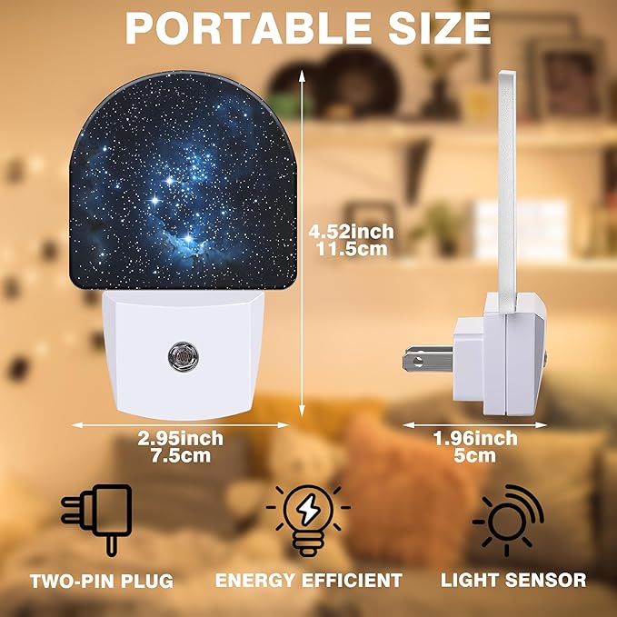 Night Light, Blue Night Sky with Stars Night Lights Plug into Wall Dusk to Dawn Sensor Round Nightlight for Women Men Energy Efficient Led Lamp 0.5W for Stairway Hallway Bedroom