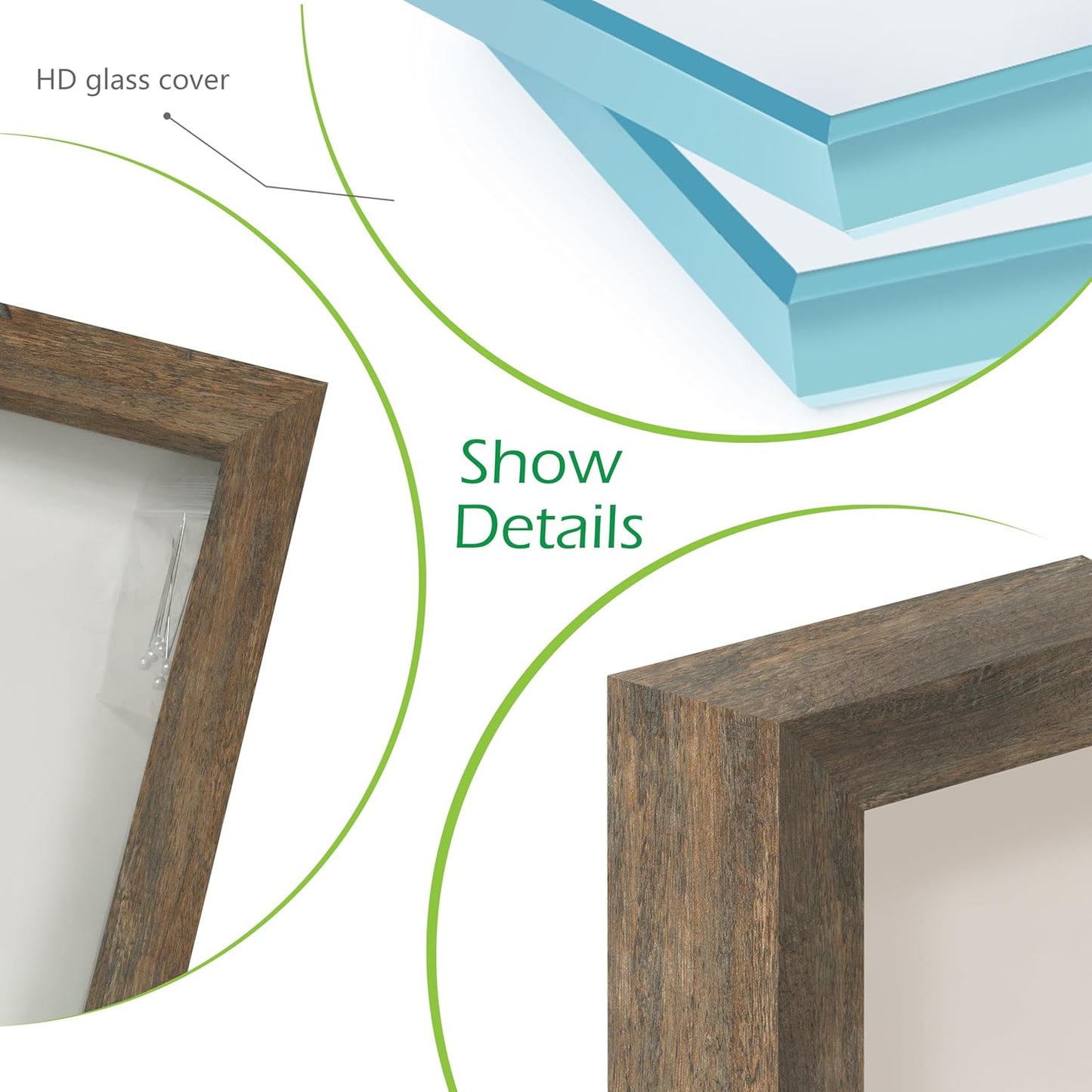 FrameWorks 11x14 Driftwood Wooden Shadow Box Frame – Soft Felt Back, Tempered Glass, and Included Elegant White Ball Push Pins