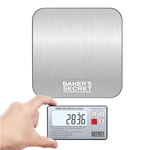 Baker's Secret Kitchen Scale 33lbs Wireless Display, 2X Magnets Support, USB-C Charging Compatible, Magnetic Conversion Chart Included, Extra Accurate and Easy to Use, Silver