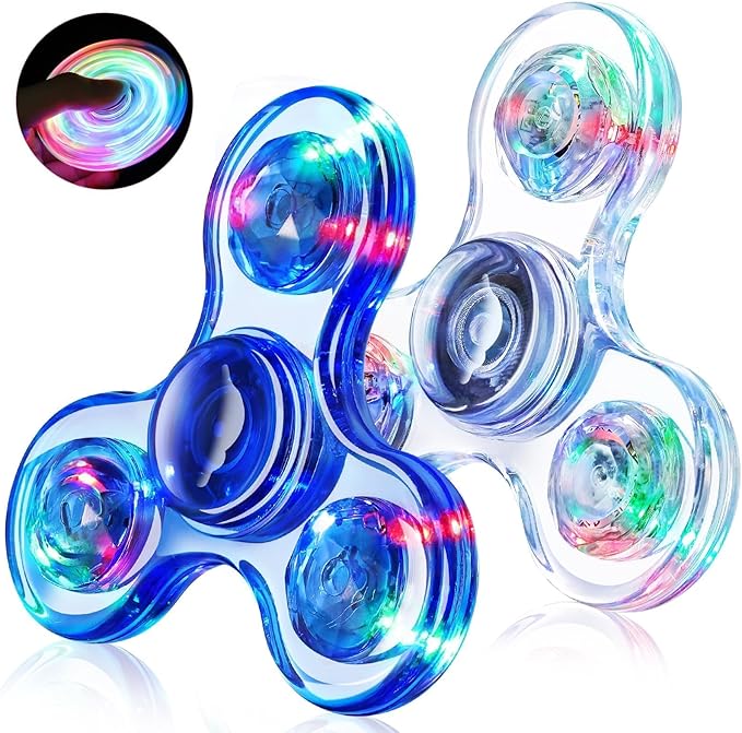 Fidget Spinner 2 Pack, Light up Sensory Fidget Toys Adults Kids 4-8-12 with Autism ADHD, Valentines Day Gifts for Kids Glo...